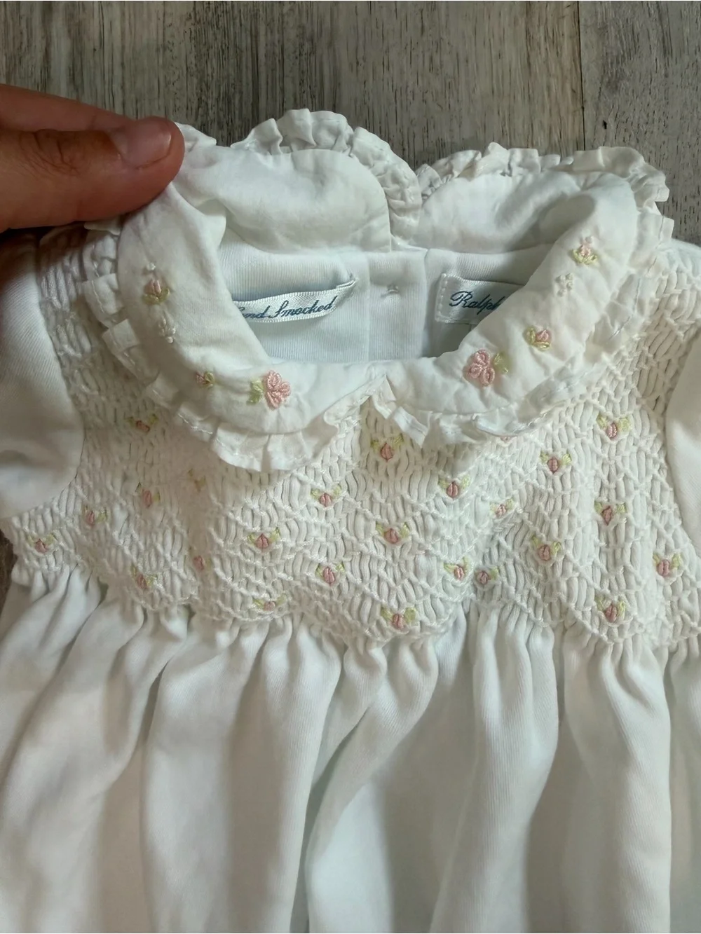 Ralph Lauren Cream Smocked Infant One-Piece jumper